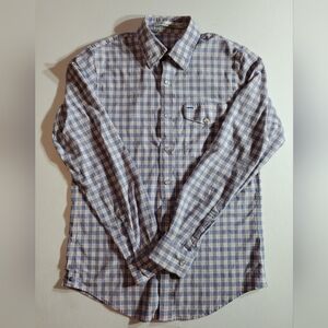 Criquet Men's Sm Long Sleeve Cotton Blend Blue Plaid Shirt Pearl Snap